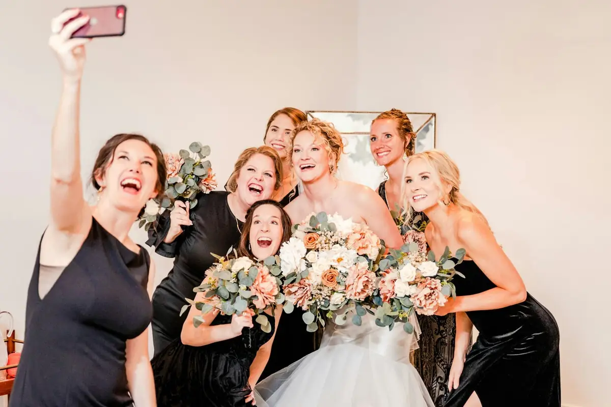 A group of women taking a photo together on a phone